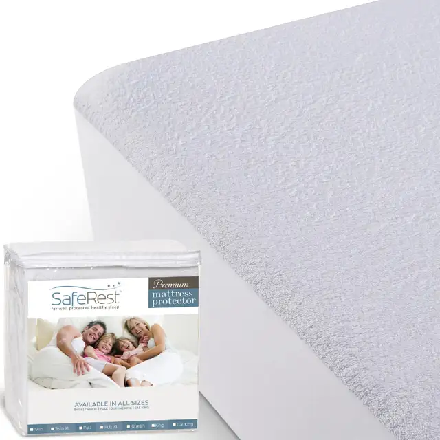 NEW SafeRest Queen Cotton Waterproof Mattress Cover Encasement in Bedding in London - Image 3