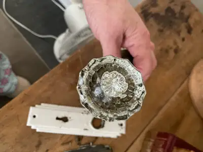 antique glass door handle with hardware. , View more