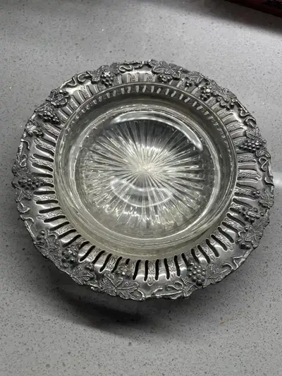 Old English Reproduction Silverplate & Glass Jam/ Condiment dish, View more