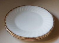 Vintage Fire King Oven Ware 9" White Dinner Plates with Gold Rim