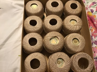 A vintage box of 12 new Mercer crochet 50 cotton balls and yarn