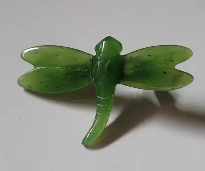 Genuine Natural Carved Nephrite Jade Dragonfly Brooch , View more