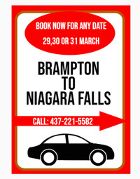 Brampton to GTA, Niagara Falls, Hamilton , GROUP RIDE AVAILABLE