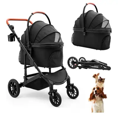 Pet Stroller with 4 Wheels, Foldable Pet Travel Carrier for Smal, View more