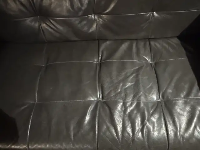 Leather Sofa Loveseat and Ottoman Grey in Couches & Futons in Calgary - Image 5