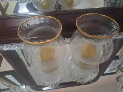 set of glass vase with gold rim, View more