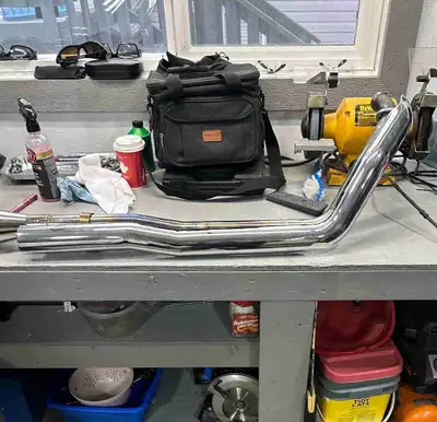 Dual head pipes for twin cam Harley touring. Took off a 2001 road king. I had o2 sensor bungs welded...