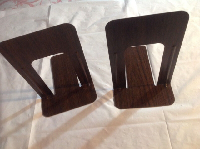 Vintage faux wood metal tall book ends in Other in Calgary