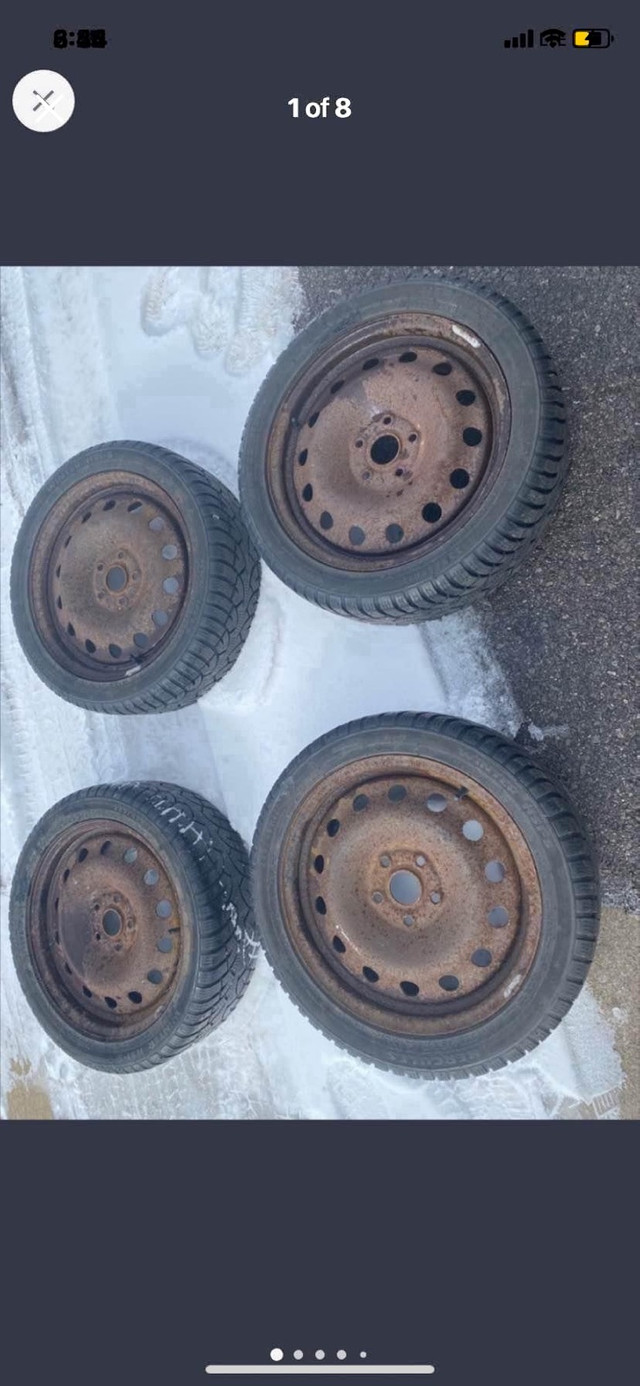 4 225/45/17 snow tires on 5x114.3 steel rims in Tires & Rims in Barrie