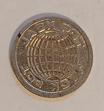 Vintage Jack Pot prize steel coin token. Shield with fleur-de-lis design on the back. Manufactured i...