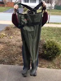  Size 9 boots and pants for trout fishing (one piece)