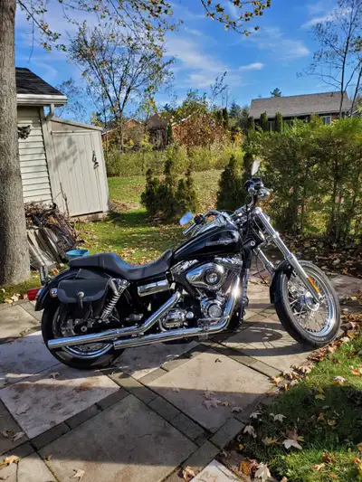 Very clean bike black and chrome saddlebags and vance and hines pipes.