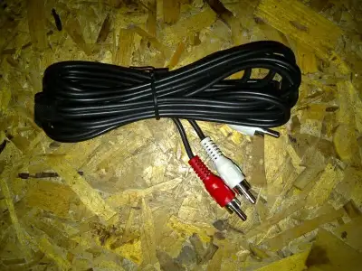 RCA twin cable for audio connection to TV, VCR, DVD, receiver, stereo ... Kept in a smoke free home....