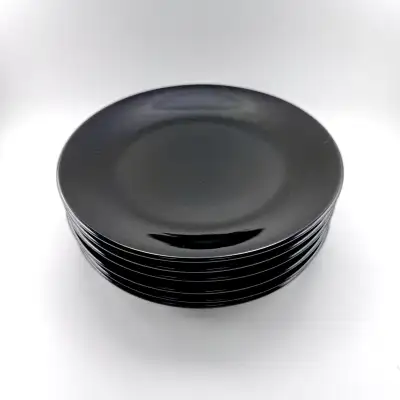 set of 6 Gibson black dessert plates, View more