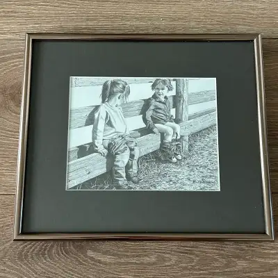Classic Western-themed graphite pencil print sketch by famous Alberta artist Bernie Brown (BJ Brown)...