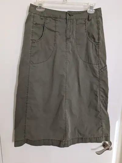 Khaki green skirt, cargo style, waist 29", approx. size small, View more