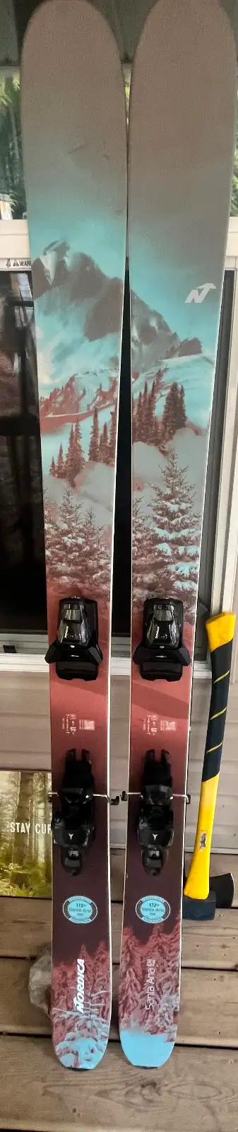 Selling my Nordica Santa Ana skis (172 cm length, 104 mm width) including Atomic bindings. Used for...