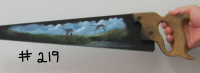 #219    Oil Painting on a Handsaw -  Flying 2 Canada Geese Goose