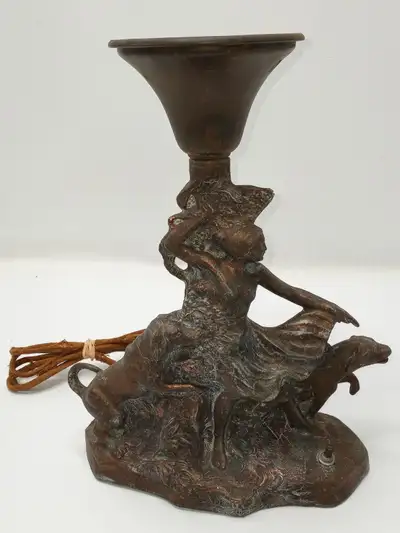 Antique Art Deco Figural Accent Spelter Metal Lamp - Untested, View more