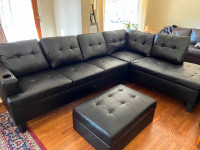Leather Sofa Sectional with Chaise and Ottoman