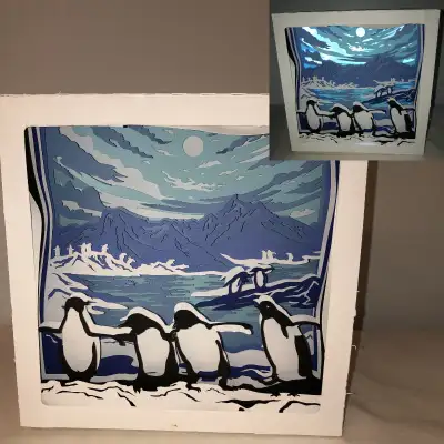 8x8 Shades of Blue Penguin 3D Shadow Box, View more