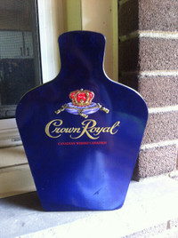 Crown Royal Bottle Shaped Hinged Tin W/Insert and Shot Glasses