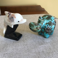Stone Carvings Alabaster Dolphin $8 and Soapstone Hippo $5
