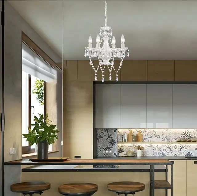 White Chandelier Small Chandeliers Crystals 5 Light Modern Girls in Indoor Lighting & Fans in Markham / York Region - Image 2