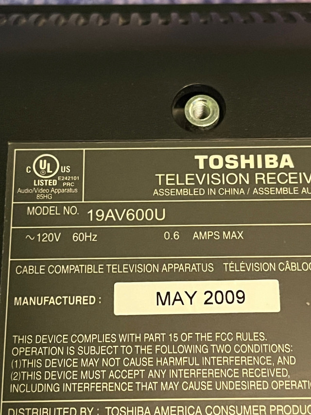 Toshiba TV 19AV600U in TVs in St. John's - Image 4
