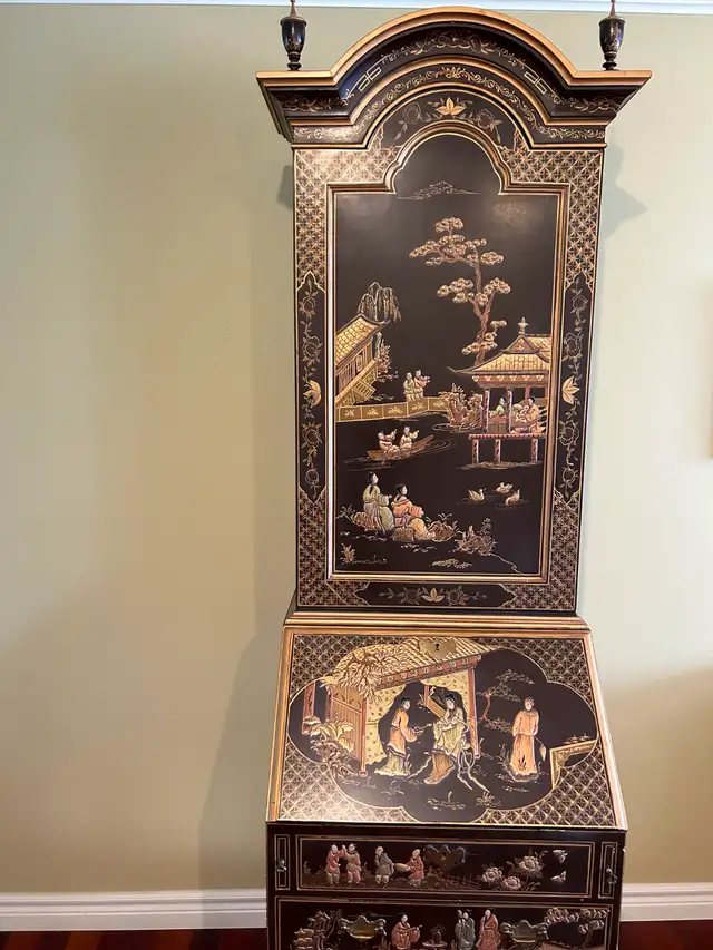 Antique Chinoiserie Secretary Desk Cabinet - Solid Wood in Hutches & Display Cabinets in Edmonton - Image 3