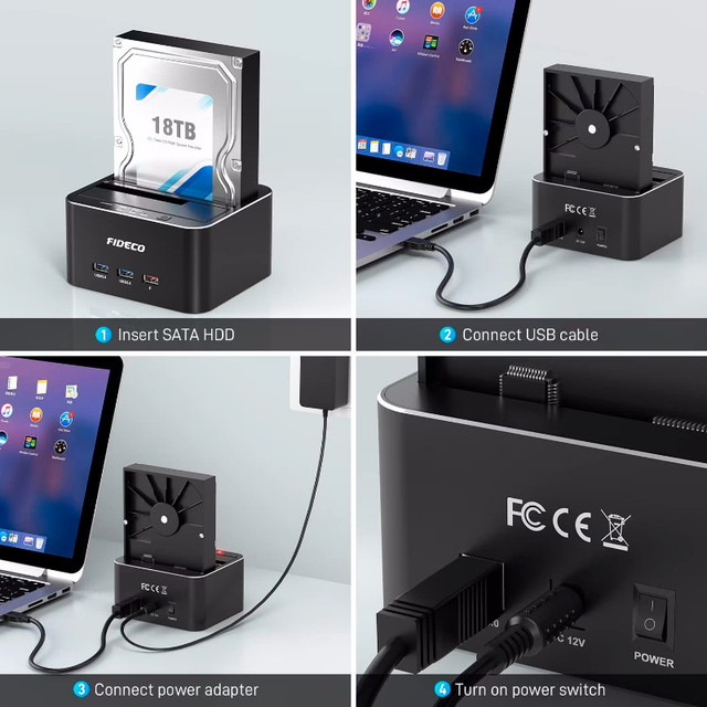 FIDECO USB 3.0 to SATA Dual Bay External Hard Drive Docking Stn in Other in City of Toronto - Image 3