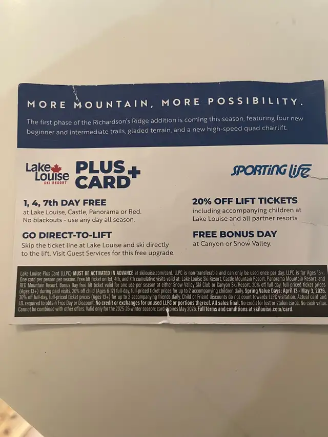 One Lake Louise Plus Card in Ski in Calgary - Image 3