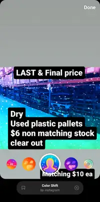 LAST AND FINAL PRICE $6 EACH FOR DECENT USED dry PLASTIC PALLETS