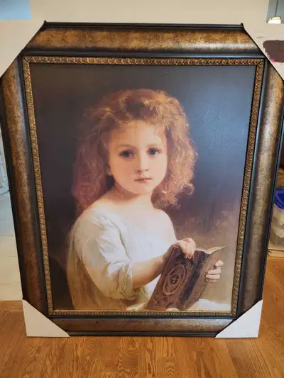 Painting of a little girl reading, View more