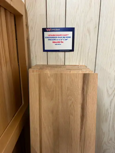 Solid oak stair treads X 10 with attached rounded nosing 11 1/4 X 48 inch - 3/4 inch thick Bought fr...