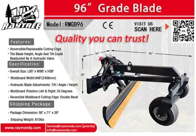 Brand new Raytree skid steer grader attachment 96” grader blade with double bevel cutting edge Mold...