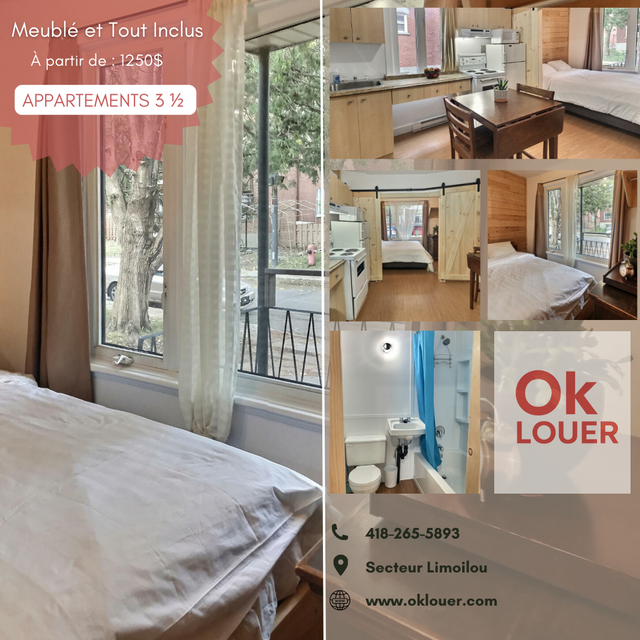 APPARTEMENTS - MEUBLÉ TOUT INCLUS 1 CHAMBRE 3 1/2 LIMOILOU