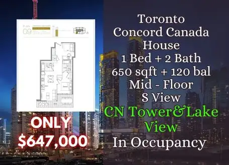1 Bed 2 Bath | CN Tower & Lake View Canada House only $647,000