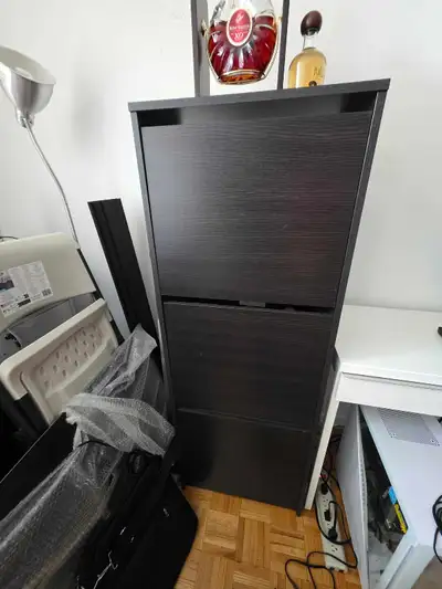 Shoe cabinet with 3 compartments, black-brown, 19 1/4x11x53 1/8, View more