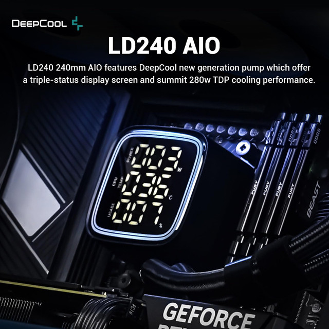 DeepCool LD240 240mm Liquid Cooler with Triple-Status Display in System Components in City of Toronto - Image 2
