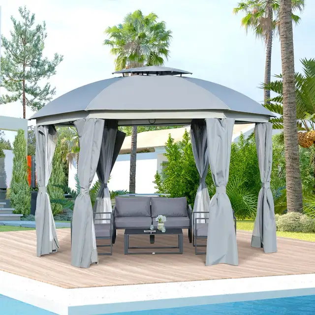  12' x 12' Outdoor Gazebo Canopy, Dome Patio Gazebo Netting Side in Patio & Garden Furniture in Markham / York Region - Image 2