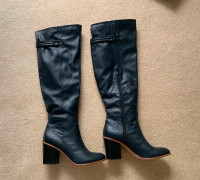 WOMAN’S HIGH HIGH BOOTS - Black with Heel - Never  Worn Size 8