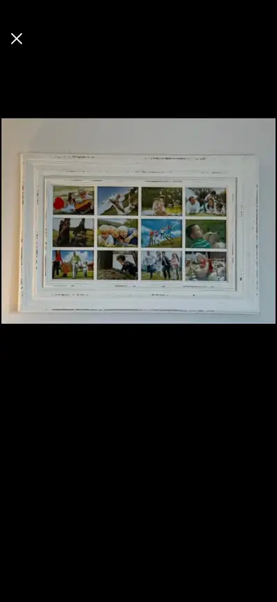 Solid Wood - White rustic frame. 12 photos of 5x7 photos landscape Frame measurements 38 inch wide a...