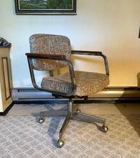 Vintage Tweed Chrome & Wood Office Chair Swivel, 1960s