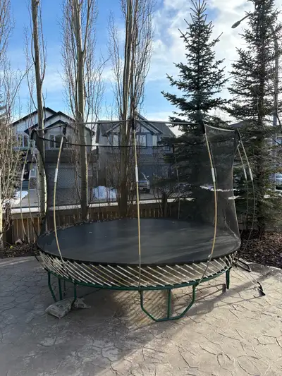 Very well used trampoline, large size and still has many years of life. The zipper broke to close th...