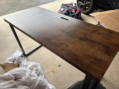 solid Computer table with metal legs and solid wood top, View more