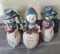 Three Birch Hearts Snowman Ornaments