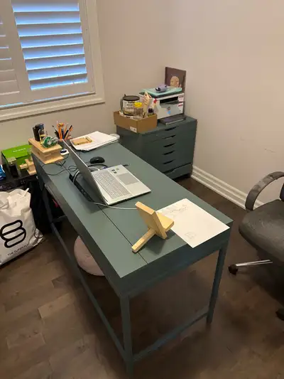 Upgrade your home office with this functional IKEA desk and matching drawer unit, currently in good...