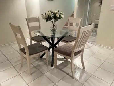 Glass table and 4 chairs , View more