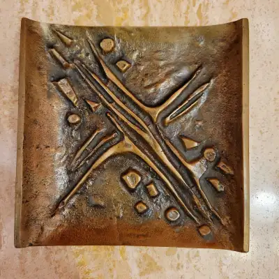 Vintage brutalist bronze dish, View more